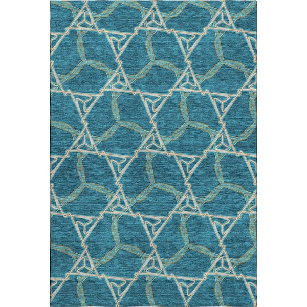 Mayfield Premium Machine Washable Abstract AMF959 Teal 2 ft. 6 in. x 3 ft. 10 in. Area Rug