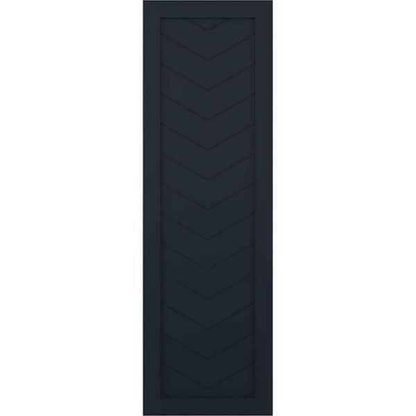 Ekena Millwork 12 in. x 34 in. PVC Single Panel Chevron Modern Style Fixed Mount Board and Batten Shutters Pair in Starless Night Blue