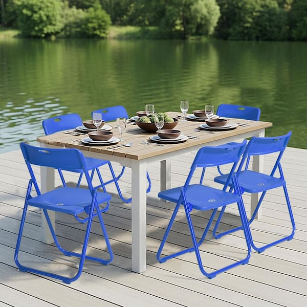 Karl home Patio Dark Blue Plastic Folding Chair(Set of 6