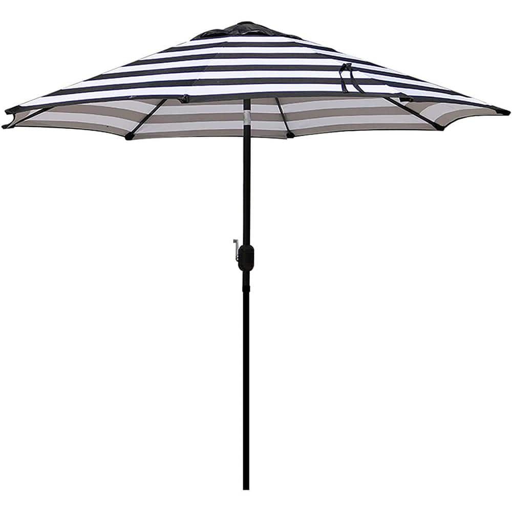 9 ft. Iron Market Tilt Patio Umbrella in Black and White Strip