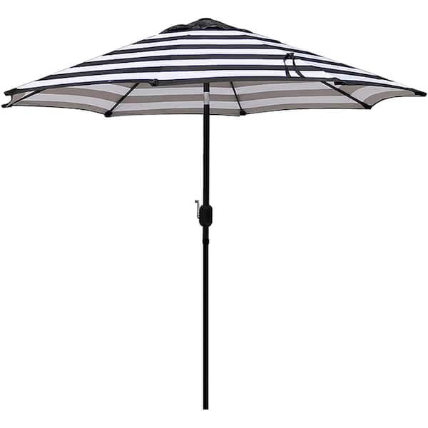 Unbranded 9 ft. Iron Market Tilt Patio Umbrella in Black and White Strip