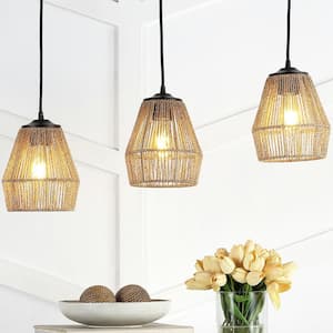 Ibiza 40-Watt 3-Light Oil Rubbed Bronze Bohemian Pendant Light with Seagrass Shade and LED Bulbs Included