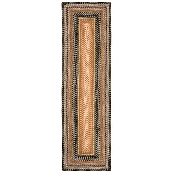 Braided 2 ft. x 18 ft. Multi Machine Washable Border Interlaced Runner Rug