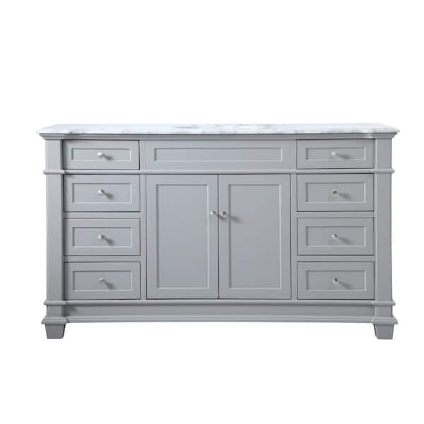 Unbranded Timeless Home 60 in. W x 21.5 in.D x 35 in.H Single Bath Vanity in Grey with Marble Vanity Top in White with White Basin
