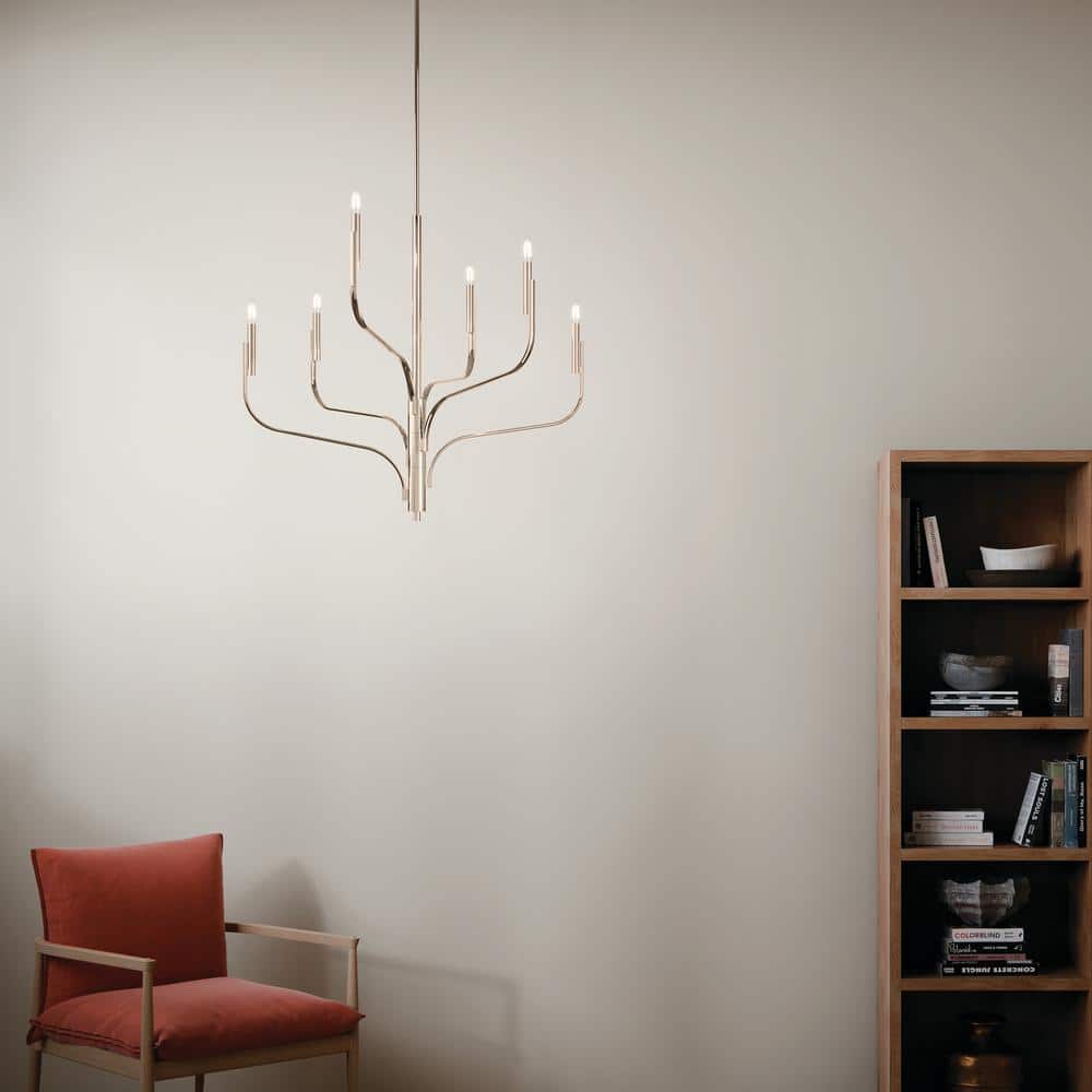 Livadia 36.25 in. 6-Light Polished Nickel Modern Candle Chandelier for Dining Room price history on PriceWatchPro