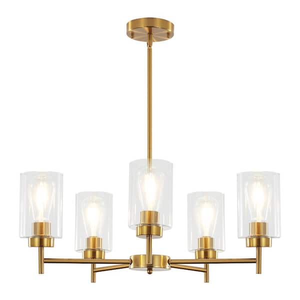 5-Light Golden with glass shade Ship Anchor Style Chandelier for Living Room with No Bulbs Included