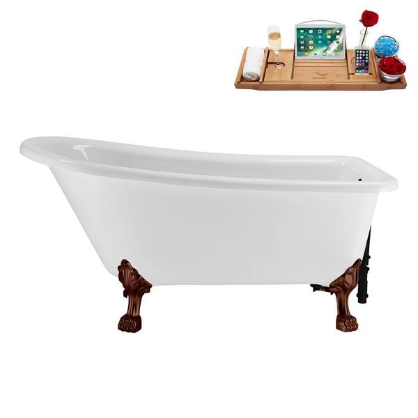 Streamline 58 in. x 28 in. Acrylic Clawfoot Soaking Bathtub in Glossy White Matte Black Drain, Matte Oil Rubbed Bronze Clawfeet
