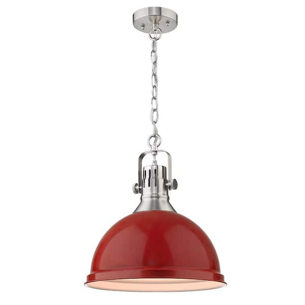 JAZAVA Modern 60-Watt 1-Light Red Large Finish Shaded Pendant Light with Metal Shade Hanging Light