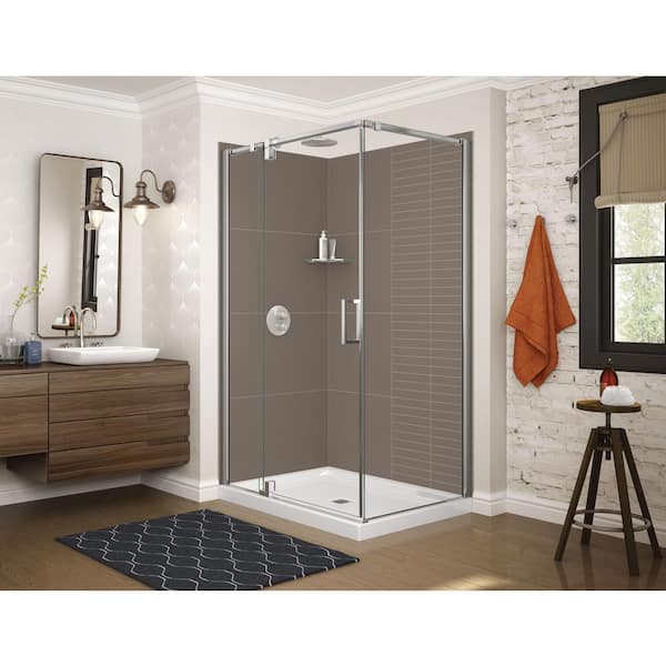 Utile 48 in. W x 32 in. D x 80 in. H Composite Direct-to-Stud Two-Piece Corner Shower Wall Kit in Erosion Taupe