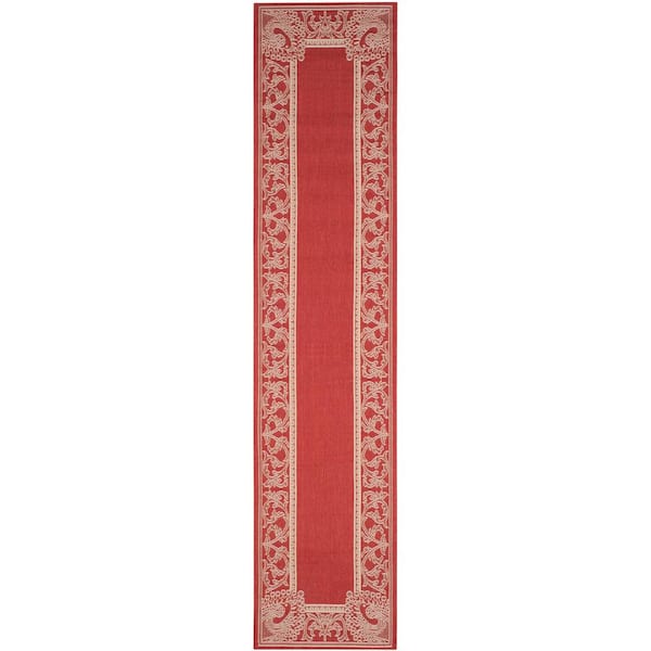 SAFAVIEH Courtyard Red/Natural 2 ft. x 14 ft. Border Indoor/Outdoor Patio  Runner Rug