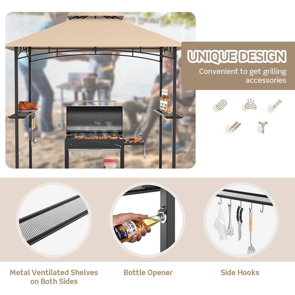 Beige 8 x 5 Feet 2-Tier BBQ Grill Gazebo with Metal Shelves