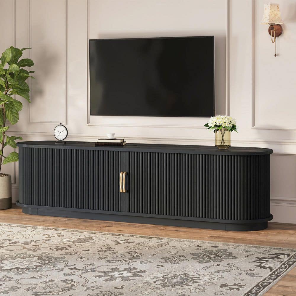 Noble House Norton Country Black Wooden Oval Fluted TV Stand Fits