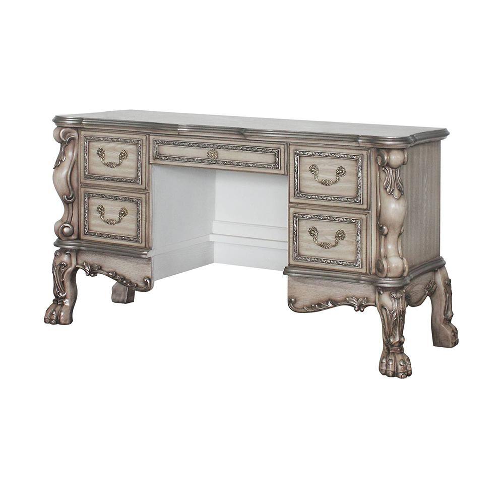 63" Vintage Bone White Ornate Vanity Desk with Claw Legs