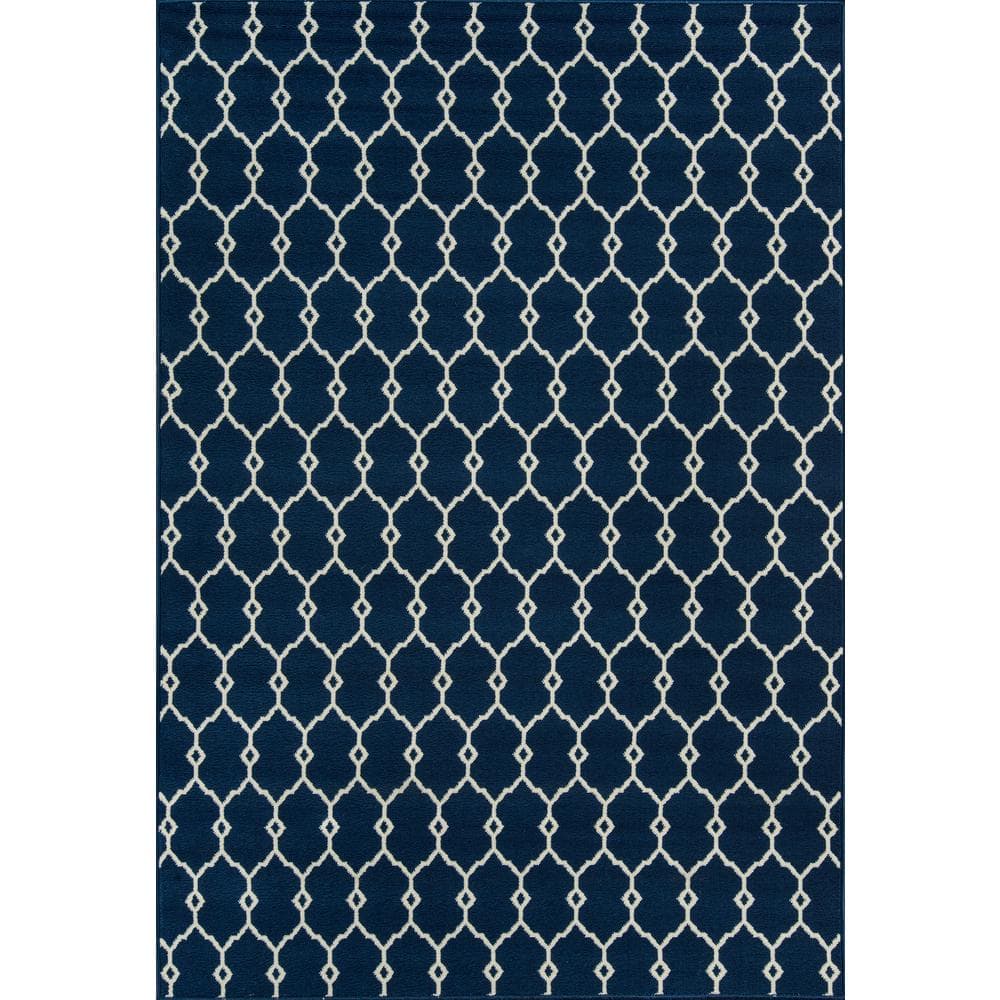 Navy Blue Rectangular Flat Woven Synthetic Area Rug 5' x 7'