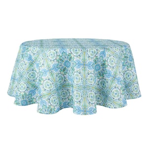 Greencove 70 in. W X 70 in. H Green and Blue Abstract Polyester Tablecloth (Single Set)