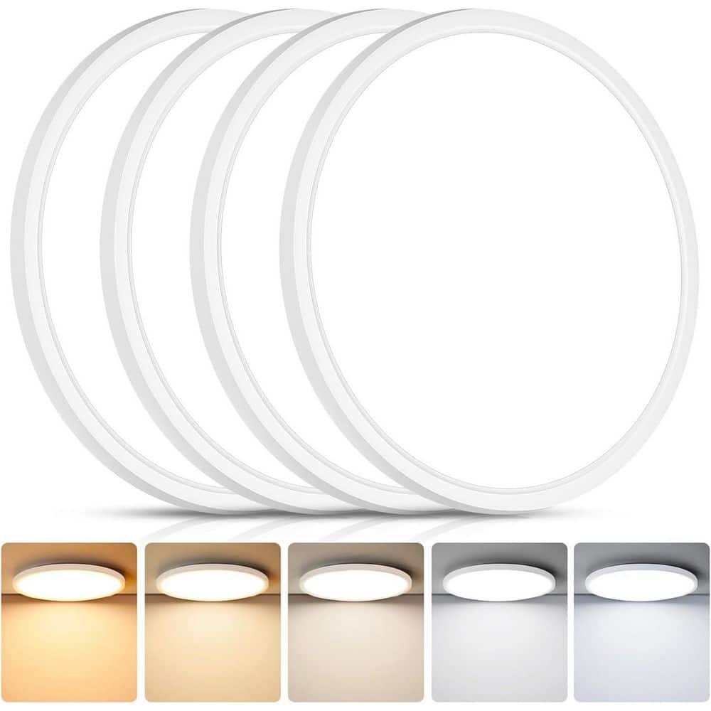 12 in. White LED Flush Mount Ceiling Light 3000K 3500K 4000K 5000K 6500K 5CCT Adjustable 110-277V 3600 Lumens (4-Pack) price history on PriceWatchPro