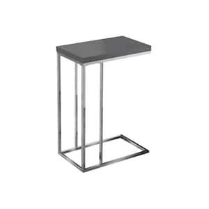 Jasmine 25.25 in. Glossy Grey Particle Board and Chrome Metal Accent Table