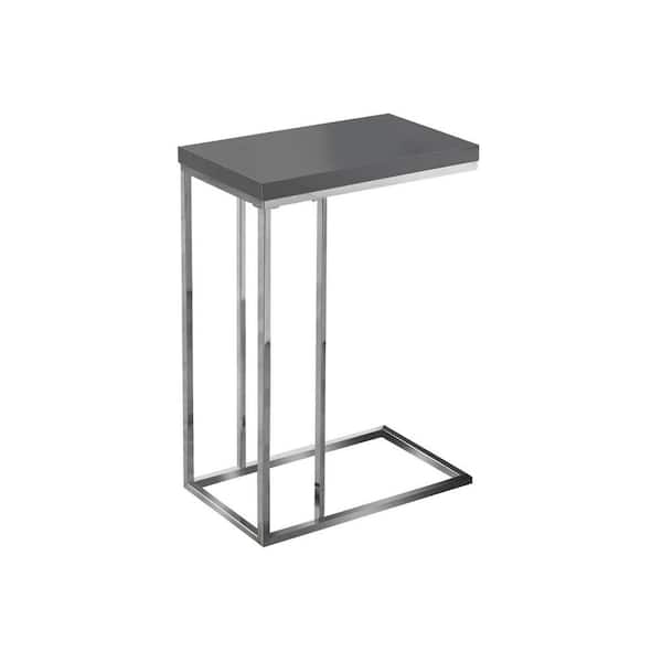 HomeRoots Jasmine 25.25 in. Glossy Grey Particle Board and Chrome Metal Accent Table