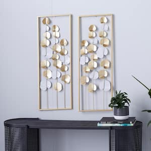 Metal Gold Tall Cut-Out Leaf Wall Decor with Gold Frame (Set of 2)