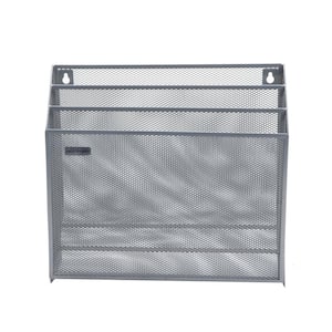 Mesh Wall File Holder 3.6 in. x 12.75 in. x 11.5 in. 3-Tier Vertical Mount/Hanging Organizer Office Organization, Silver