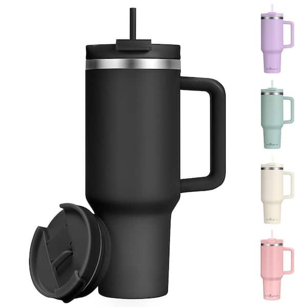 Modern 40 oz. Stainless Steel Double Wall Leakproof Vacuum Insulated Tumbler, With Leak Proof lid and Straw, in Black