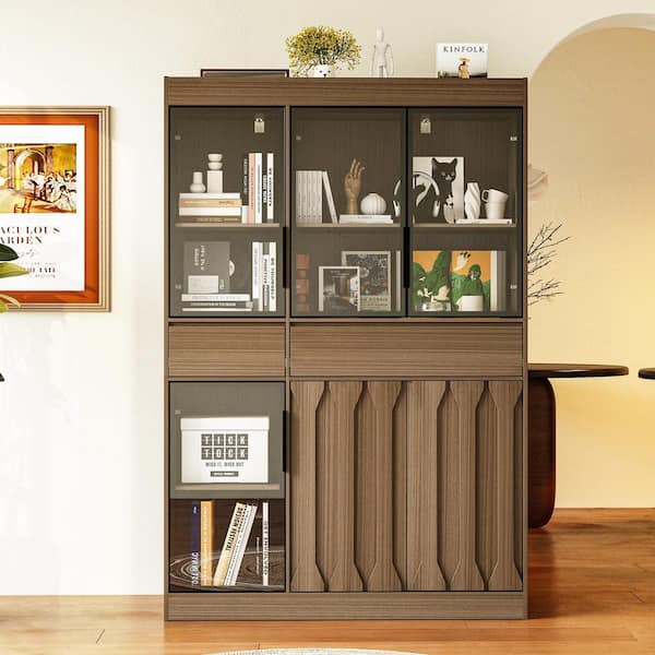 FUFU&GAGA 70.8 in. Tall Brown Wood Grain Wooden 8-Shelf