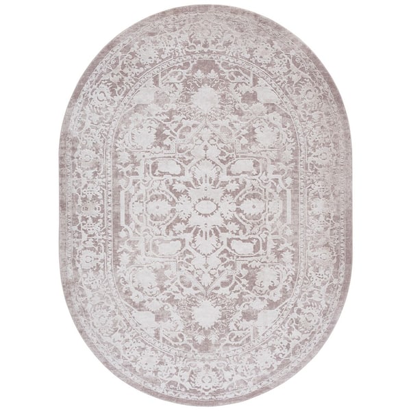 Reflection 6 ft. x 8 ft. Beige/Cream Border Floral Oval Area Rug
