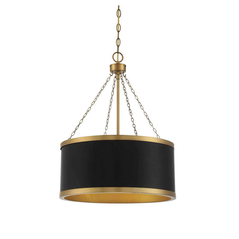 Delphi Vintage Hollywood 6-Light Black and Warm Brass Drum Pendant