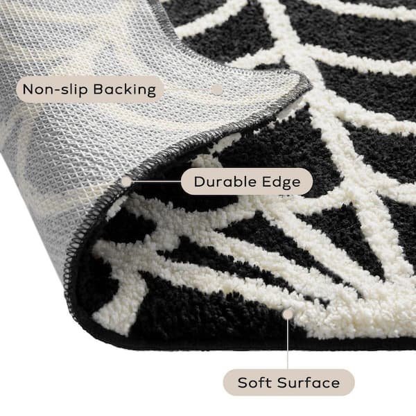 Black Spider Web Non-Slip Bathroom Rug, 1. 8 x 3 ft. Perfect for