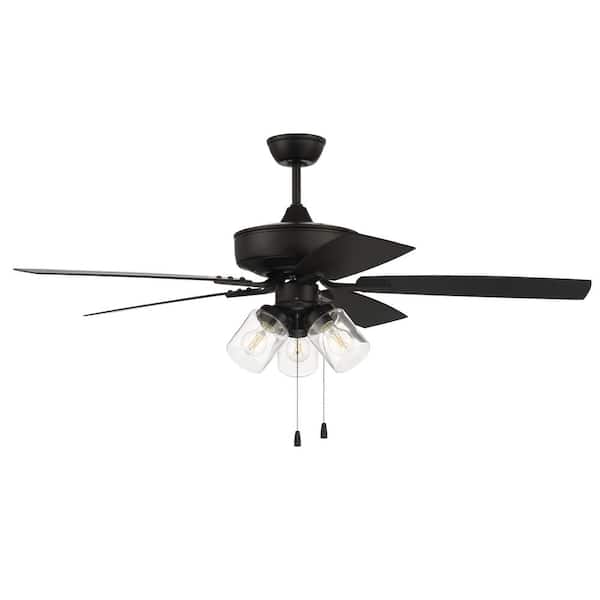 CRAFTMADE Outdoor Pro Plus-104 52 in. Indoor/Outdoor Dual Mount Flat Black Ceiling Fan with 3-Light LED Light Kit
