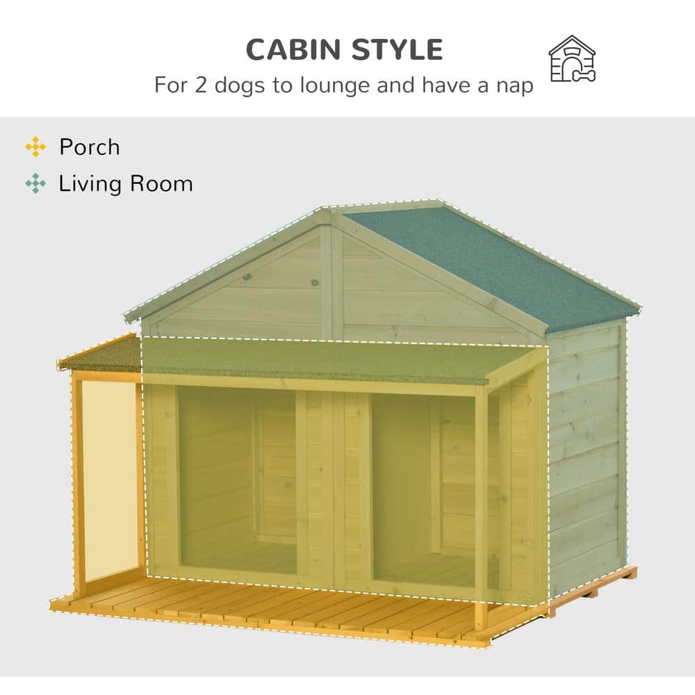 Medium Natural Wood Duplex Dog House with Porch