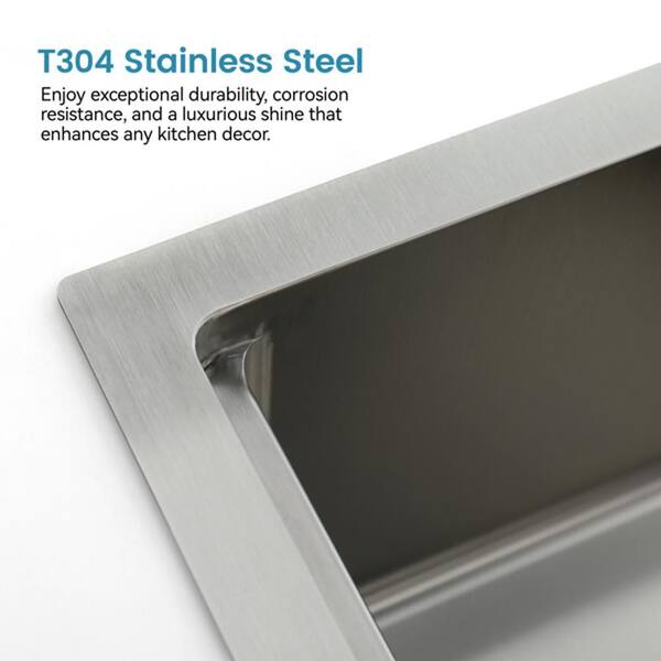 Numhew 30 in. Drop-in Single Bowl 20 Gauge Stainless Steel Silver
