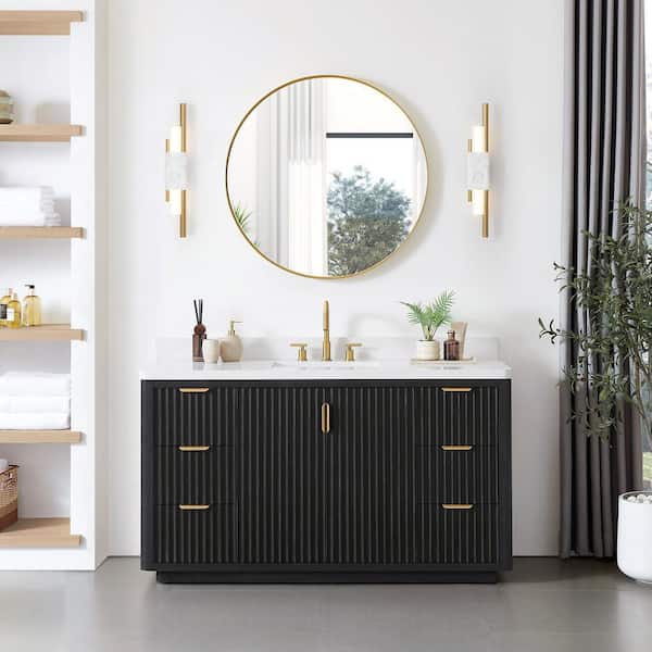 Cádiz 60 in.W x 22 in.D x 34 in.D Single Bath Vanity in Fir Wood Black with White Engineered Stone Top