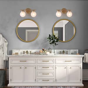 Farmhouse Gold Bathroom Vanity Light, 14.2 in. 2-Light Modern Powder Room Wall Sconce Light with Frosted Glass Shades