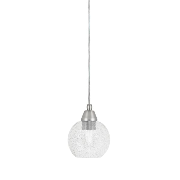 Unbranded Bryson 5.75 in. 1-Light Brushed Nickel Cord Pendant Light with 5.75 in. Smoke Bubble Glass Shade, no bulb included