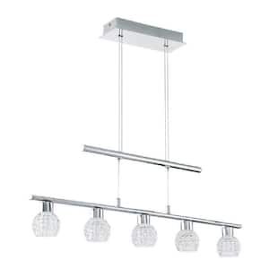 Hania 32.87 in. W x 53.94 in. H 5-Light Chrome Linear Integrated LED Pendant Light with Clear Polished Glass Shades