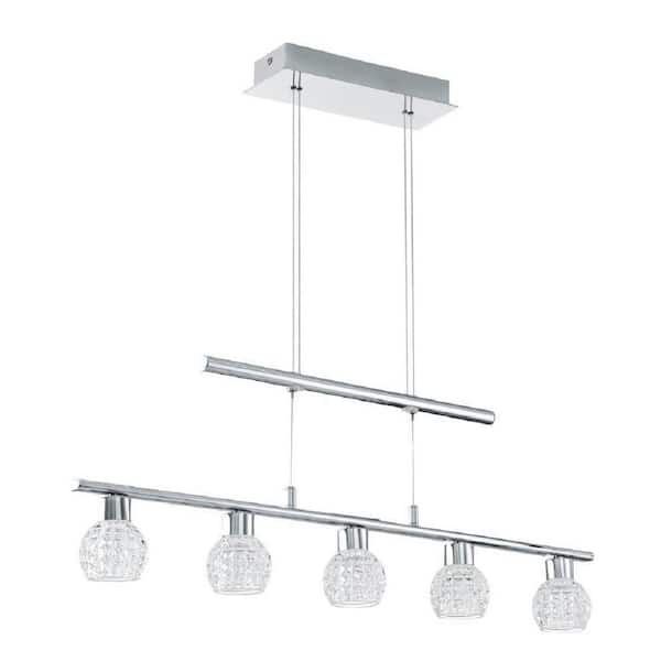 Eglo Hania 32.87 in. W x 53.94 in. H 5-Light Chrome Linear Integrated LED Pendant Light with Clear Polished Glass Shades