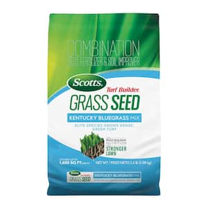 Turf Builder 2.4 lbs. Grass Seed Kentucky Bluegrass Mix with Fertilizer and Soil Improver, Grows Dense, Green Turf