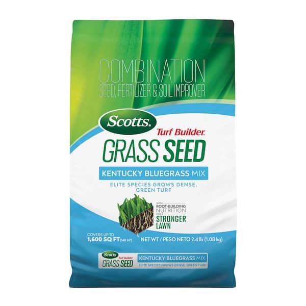 Scotts Turf Builder 2.4 lbs. Grass Seed Kentucky Bluegrass Mix with Fertilizer and Soil Improver, Grows Dense, Green Turf