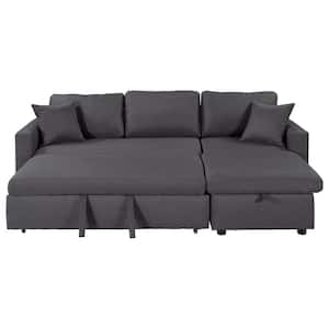85 in. W Gray Polyester Fabric Full Size 3 Seats Reversible Sectional Sofa Bed with Storage