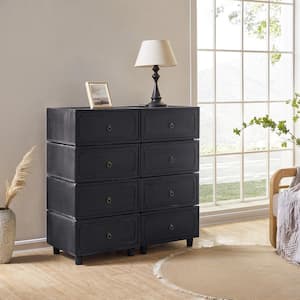 Geraint Black Transitional 8 - Drawer Nightstand with Paulownia Wood Tracks Set of 4