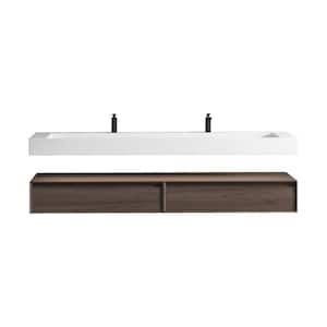 Alysa 84 in. W. x 20 in. D x 23 in. H Double Sink Floating Bath Vanity in Red Oak with White Acrylic Top