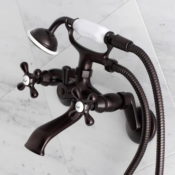 3-Handle Claw Foot Tub Faucet Wall-Mount Adjustable Centers with Hand Shower in Oil Rubbed Bronze