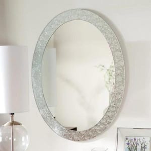 24 in. W x 32 in. H Frameless Oval Bathroom Vanity Mirror in Silver