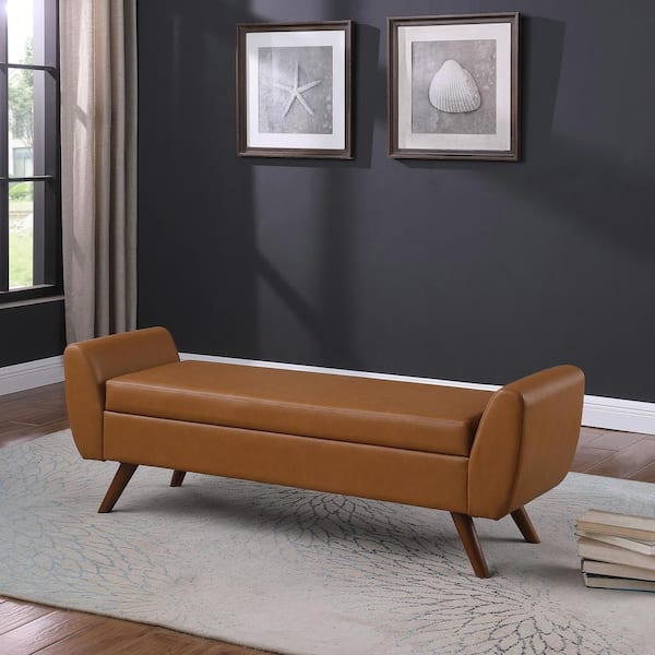 Carmel Vegan Leather  60 in. Bedroom Bench Backless  with Storage and Wood Legs