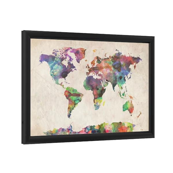 Trademark Fine Art "Urban Watercolor World Map" By Michael Tompsett Framed With Led Light Map Wall Art 16 In. X 24 In.-Mt0013-B-Led - The Home Depot