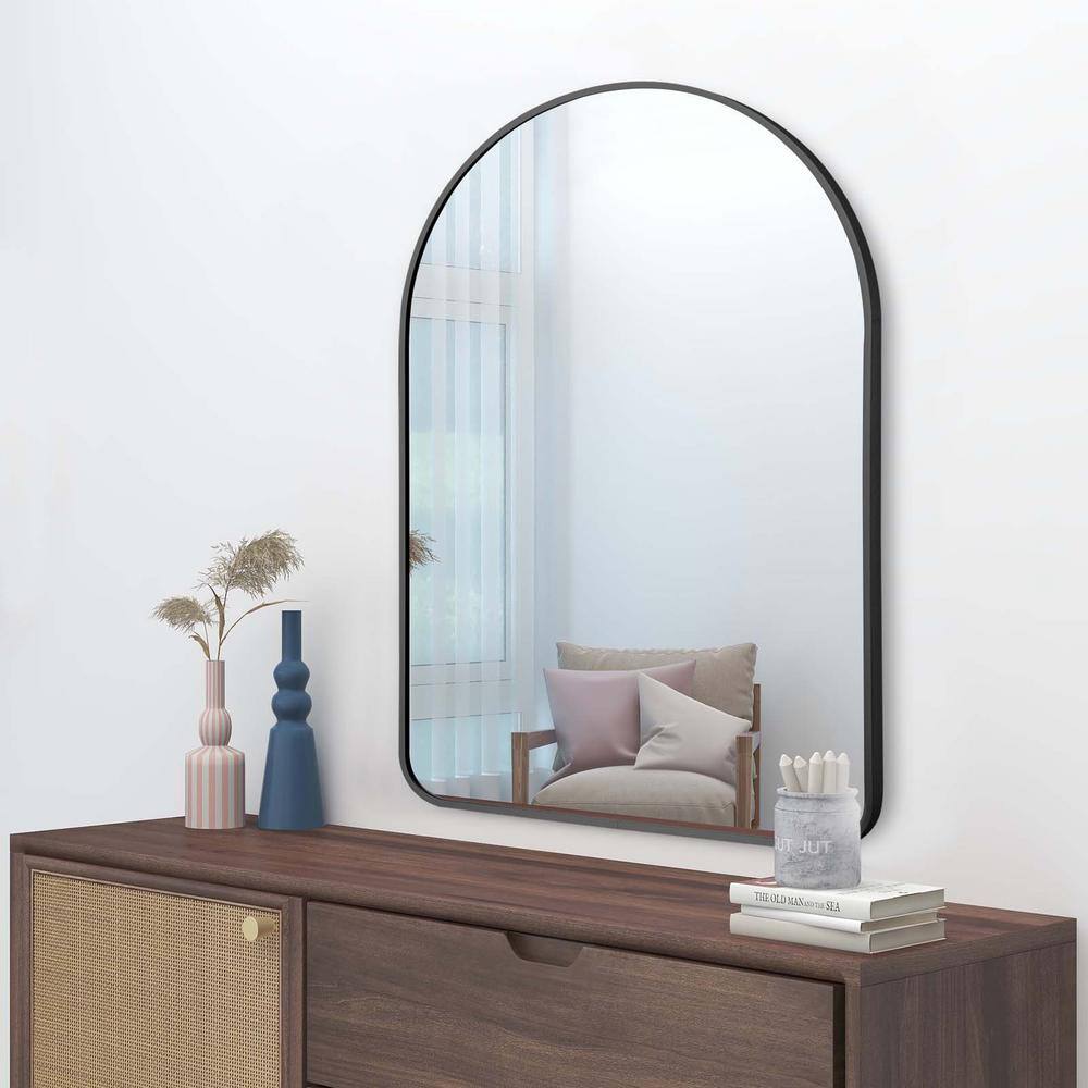 Black 36 in. W x 24 in. H Arched Alloy Aluminium Framed Wall-Mounted Vanity
