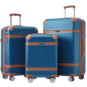 3 Piece Hardshell Luggage Sets with double spinner,8 wheels and TSA Lock Lightweight(20/24/28 in.),Blue
