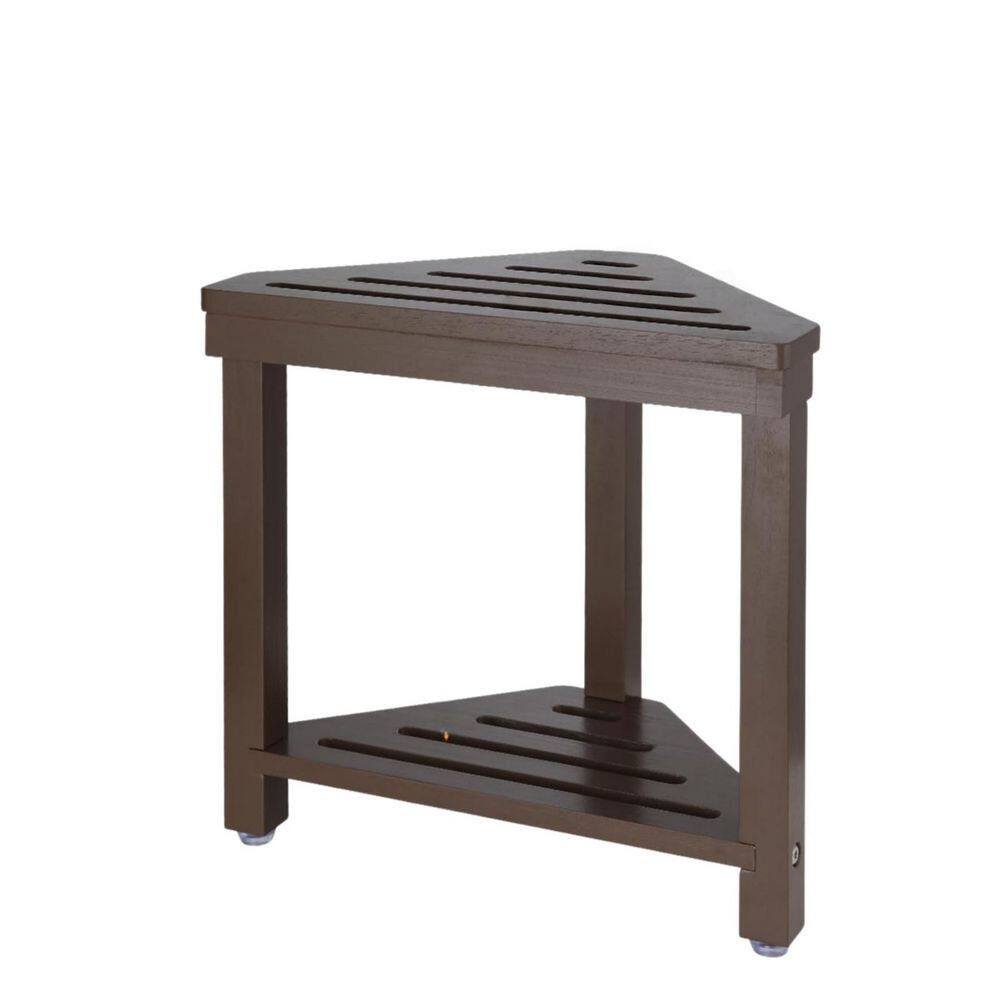 14 in. W Small Portable Acacia Wood Shower Stool, Tub and Shower Seat in Walnut for Shaving Legs and Bathroom Storage