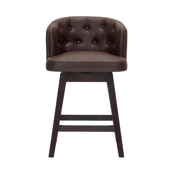 Home Decorators Collection Bardell Swivel Upholstered Counter Stool with Brown Faux Leather Seat and Barrel Back (20 in. W x 35.5 in. H)
